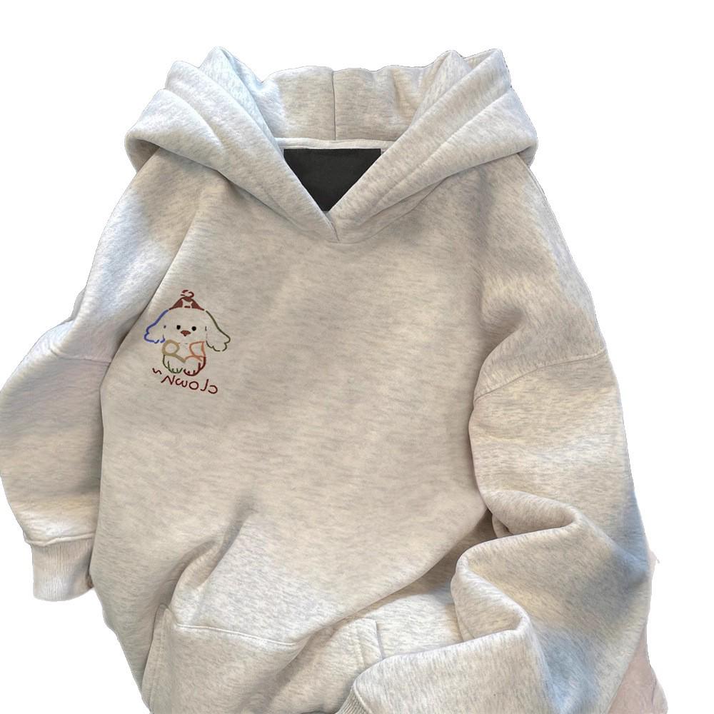 Gray Cartoon Puppy Hoodie for Men & Women - Autumn/Winter Loose Fit Korean Style Vibe