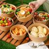 Kraft Paper Round Food Boxes with Clear Anti-Fog OPS Lids 25 Pack Heavy Duty Disposable for Food Truck Takeout Picnic Party Supplies