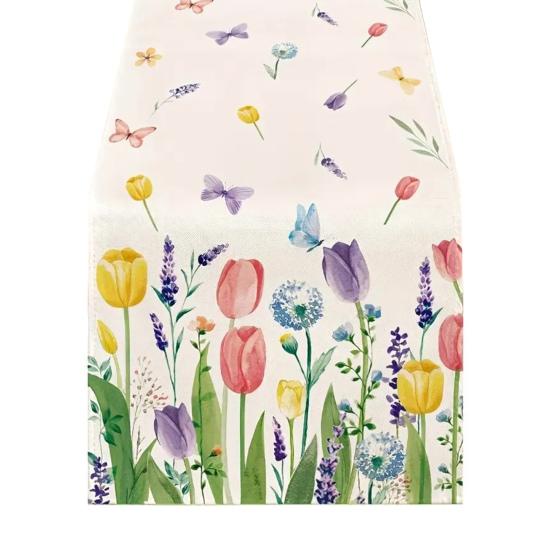 

Весняний Квітковий Доріжка на Стіл Квітучі Квіти Скатертина Тюльпан Пральна Скатертина для Дому Фермерського Стилю Декор для Обідніх Вечірок
