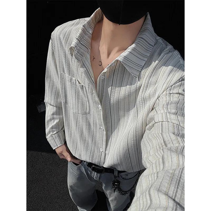 Men's Spring Stacking Long Sleeve Shirt Loose Casual Slightly Stretchy Plus Size Shirt