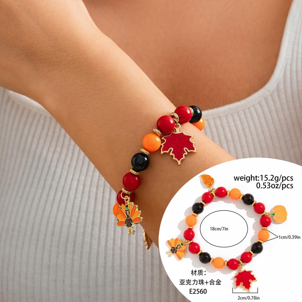 Thanksgiving Creative Turkey Pendant Colored Bracelet, Personalized Letter Pumpkin Bracelet, Charm Set