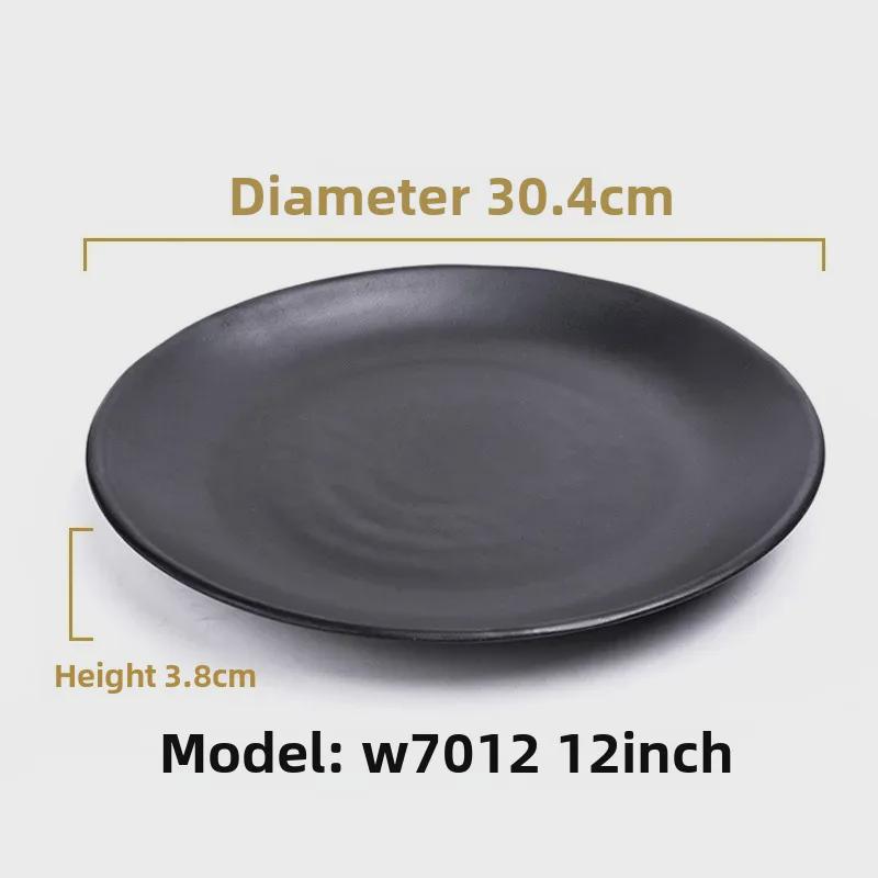 Melamine Black Tableware: Imitation Porcelain Plate for Cold Dishes, BBQ, Hot Pot, and Commercial Use.
