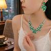 European Style Zircon Emerald Flower Necklace & Earrings Set