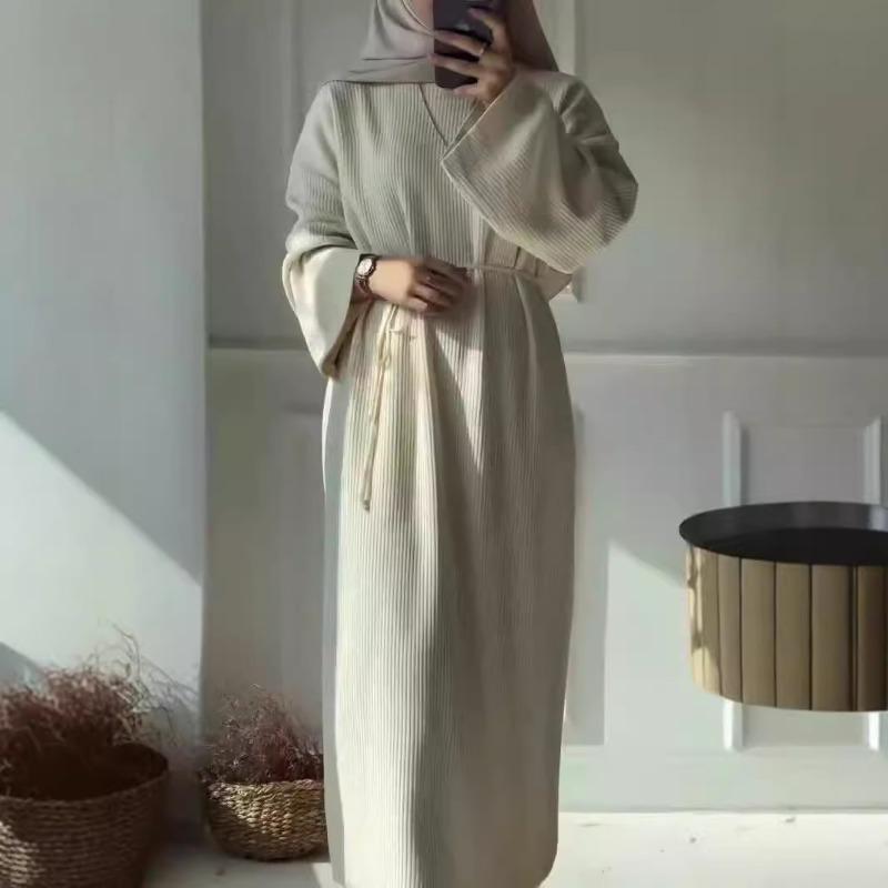 

Женское платье больших размеров, новое осеннее, свободное, повседневное, с завязками, круглым вырезом и длинными рукавами XXXL белый