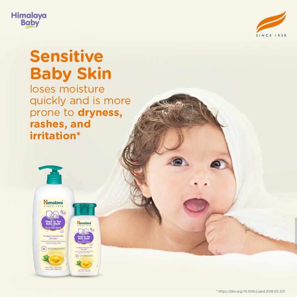 Himalaya Head To Toe Baby Wash With Pure Cow Ghee 400ml | Gentle pH5.5 Cleanser | Soap Free | Safe For Newborns | For Baby’s Sensitive Skin