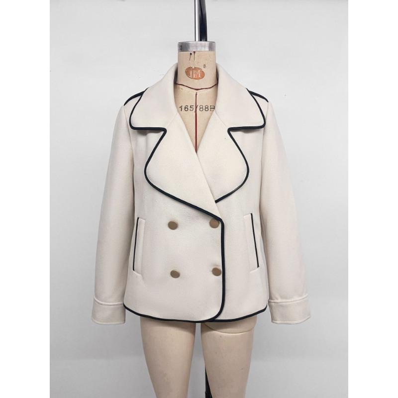 Herbst Winter Umlegekragen Wollstoff Patchwork Strickjacke Mantel Damen Locker Lässig Knöpfe Jacke Oberteil