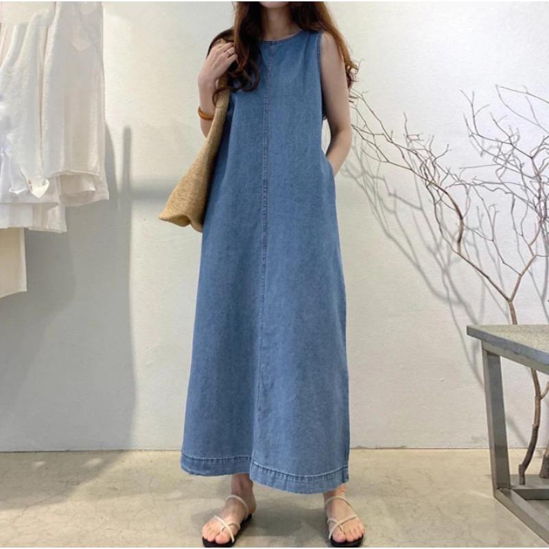 BITCED Fashion Summer Spring Solid Color Print Sleeveless O-Neck Casual Dresses