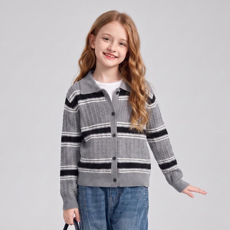Montagut Girls' Academic Style Striped Knitted Cardigan