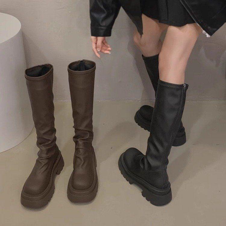 2025 Women's Knee-High Thick Sole Boots - Slimming, Over-the-Knee, Mid-Calf High-Top Autumn Design