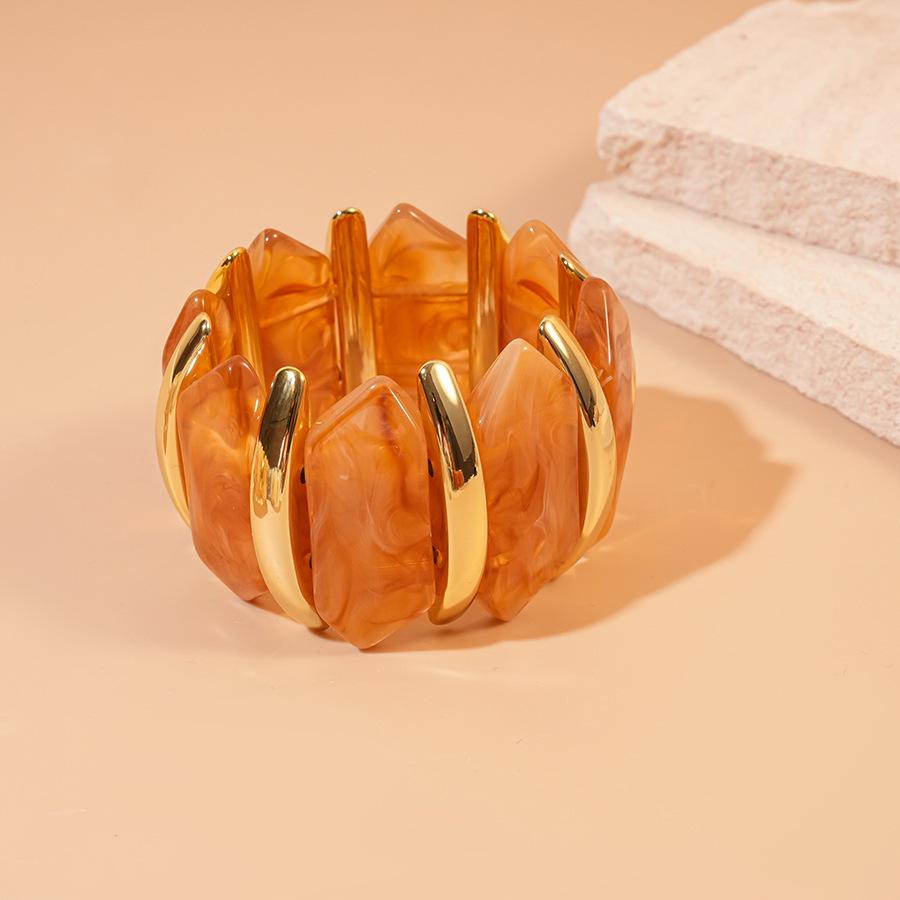 High-End European & Asian Gradient Acrylic Patchwork Bangle - Retro Exaggerated Style Wristband for Women
