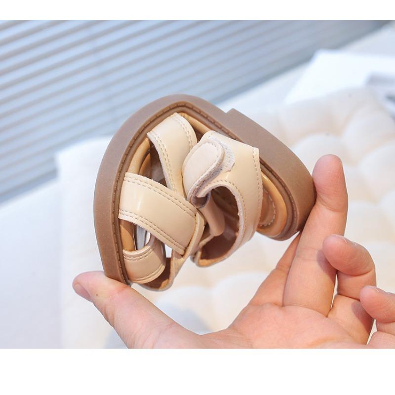 New Summer Korean Style Kids Hook-and-loop Sandals, Closed-toe Woven Soft Sole Beach Shoes for Baby Girls