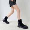 Splicing elastic socks boots women's thick-soled thick heel round head short boots autumn and winter thin soft leather splicing sleeve elastic boots