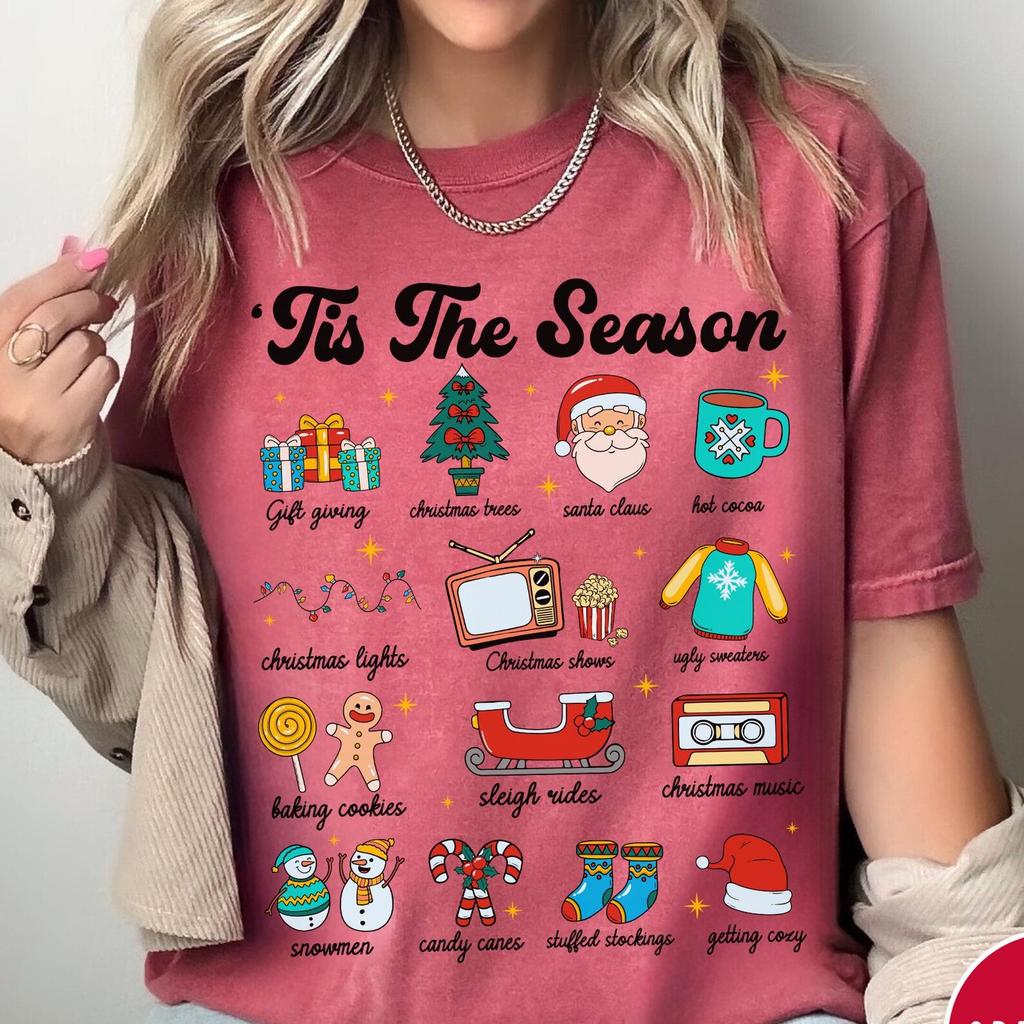 Retro Christmas Comfort Colors® T-Shirt, Tis the Season, Women's Christmas Vintage Shirt, Trendy Holiday Tee, Cute Christmas T-Shirt