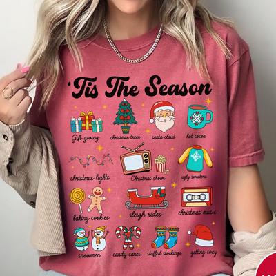 Retro Christmas Comfort Colors® T-Shirt, Tis the Season, Women's Christmas Vintage Shirt, Trendy Holiday Tee, Cute Christmas Tshirt