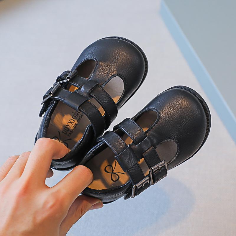 Boys Campus Uniform PU Shoes 2024 Summer Solid Children Wild Double Button Simple Japanese Kids Fashion Casual Shoes Round-toe