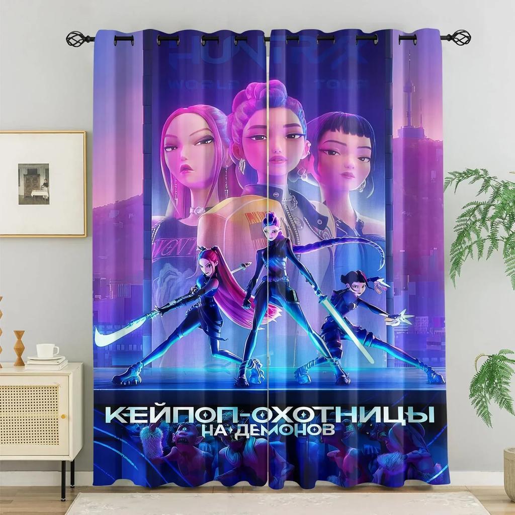 2er-Pack K-Pop-Themen Verdunkelungsvorhänge 85 Prozent Lichtblockierend Ösenfenstervorhänge für Schlafzimmer und Wohnzimmer