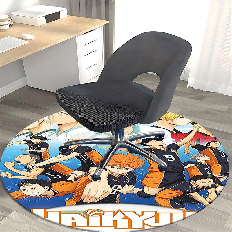 1pc Haikyuu Anime Design Round Carpet - Office Chair Mat, Non-Slip Rug for Home Decor, Living Room, Bedroom, Game Room