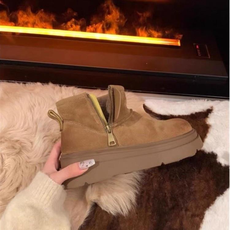 Winter Thick Soled Women's Snow Boots, Wide Toe Anti Slip and Warm Short Ankle Boots, Side Zipper Women's Boots Zapatos De Mujer