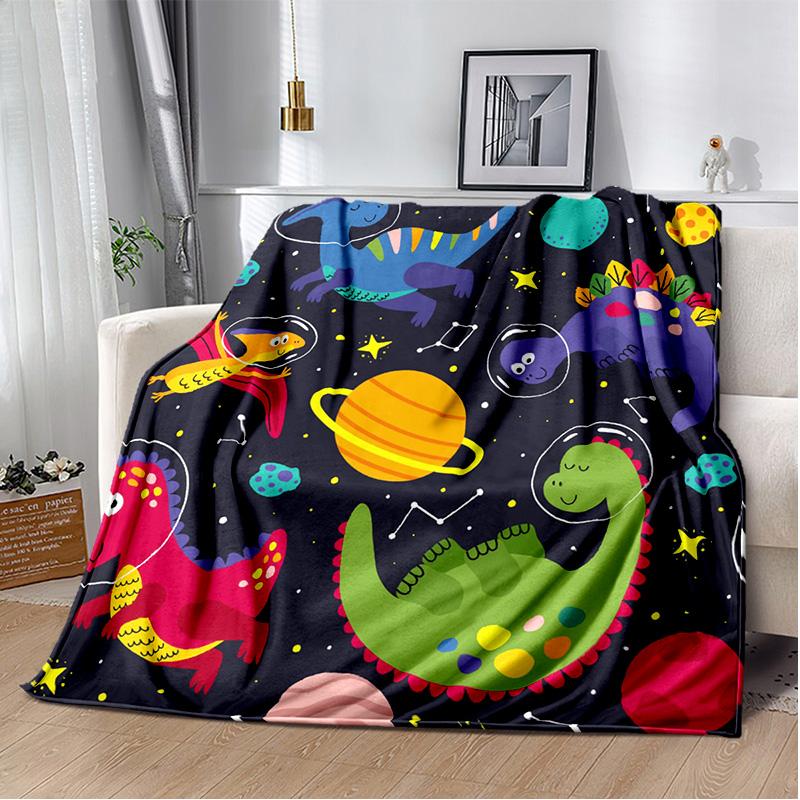Cartoon Dinosaur Space Cute Dino Children Soft Plush Blanket,Flannel Blanket Throw Blanket for Living Room Bedroom Bed Sofa Kids