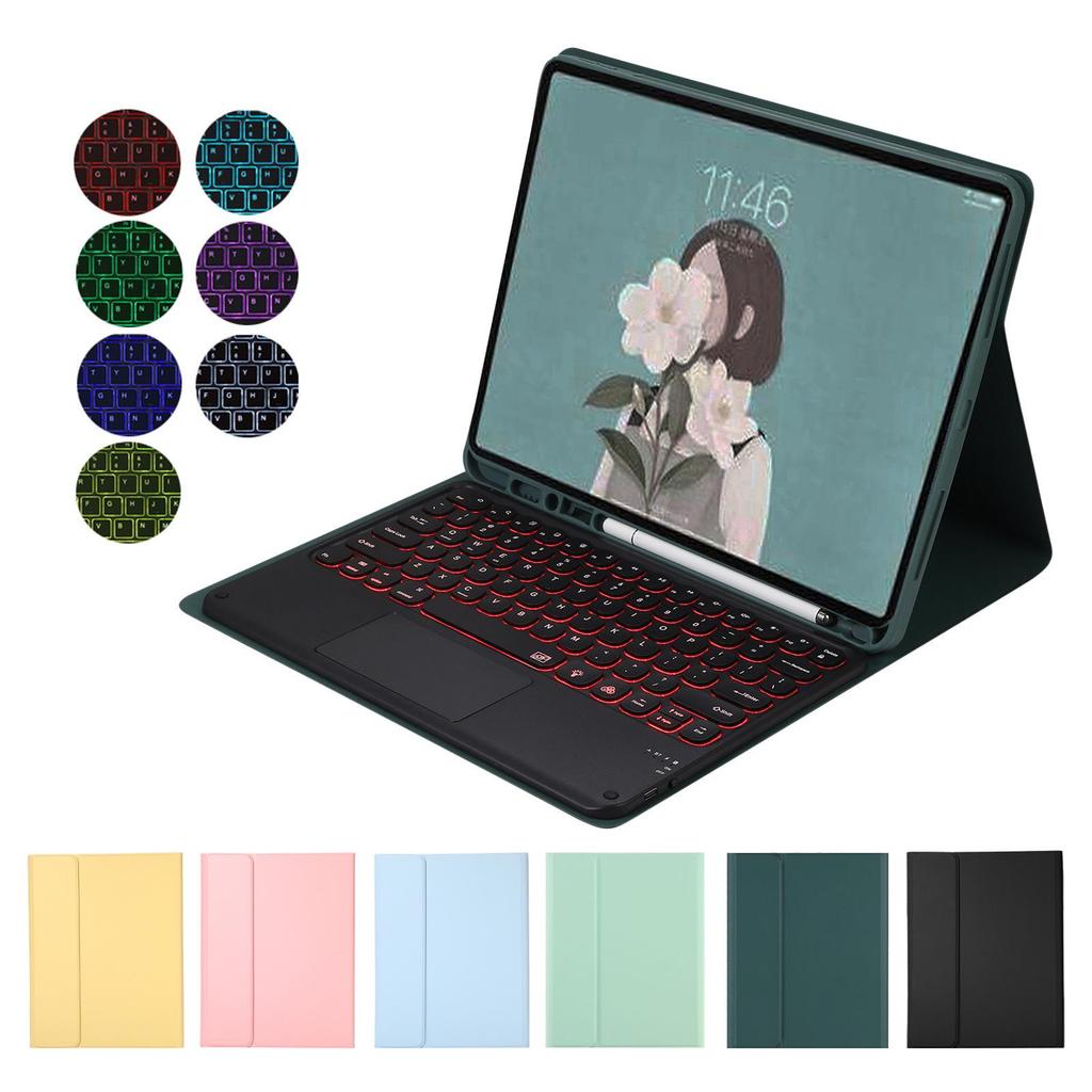 Round Cap Touch Backlit Bluetooth Keyboard & Protective Leather Case for Samsung Tab A9 PLUS S9 FE