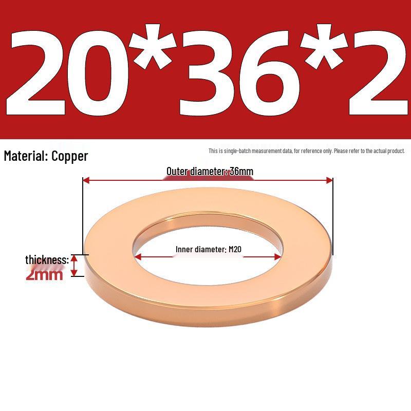 Pure Red Copper Gasket Sealing Ring for Marine Instruments, Metal Flat Washer M3-M60mm