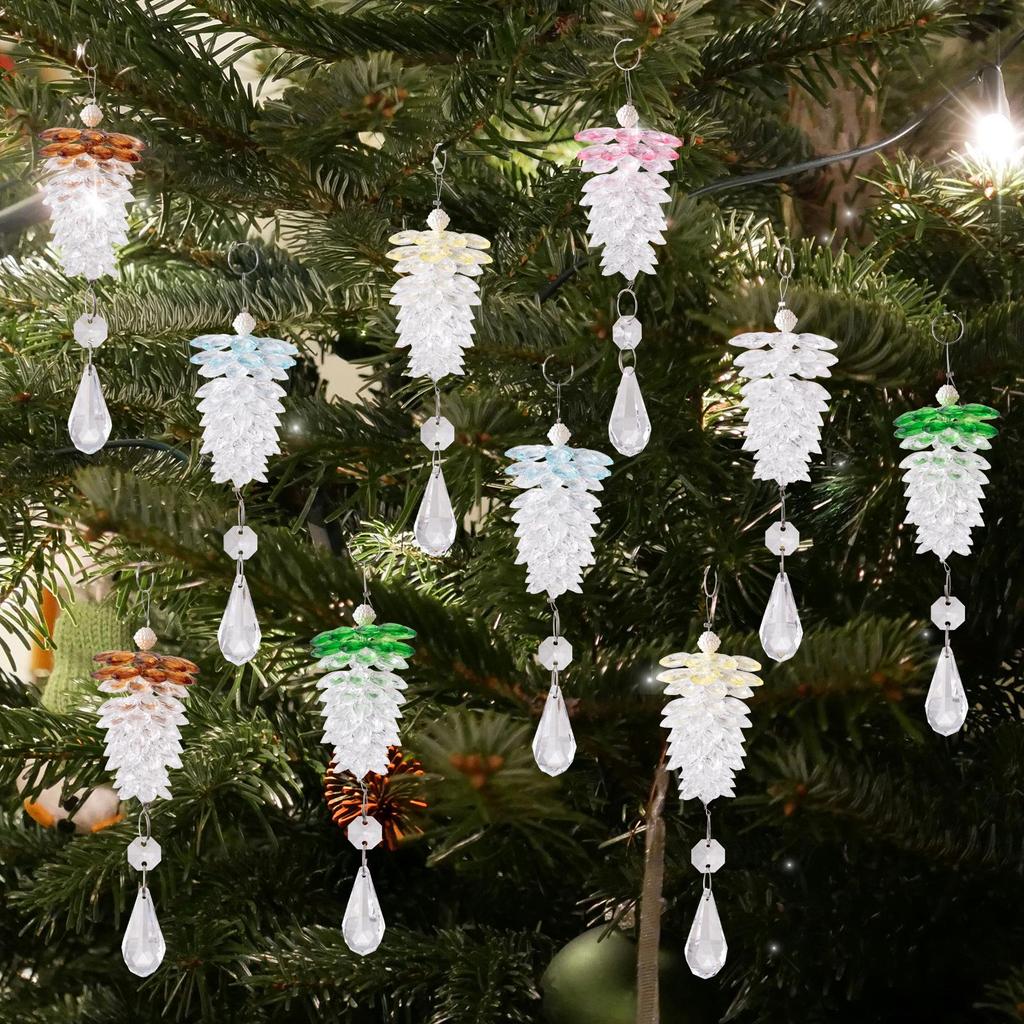 Haobei Acrylic Pine Cone Christmas Ornament - Transparent Crystal Tree Decoration