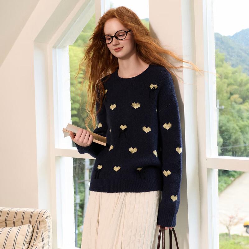 

2025 Winter Butterfly Heart Jacquard Loose Knit Pullover M