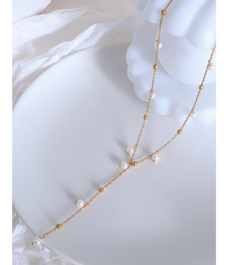 French-Inspired Imitation Pearl Tassel Necklace - Titanium Steel 18K Gold Choker, INS Style Jewelry