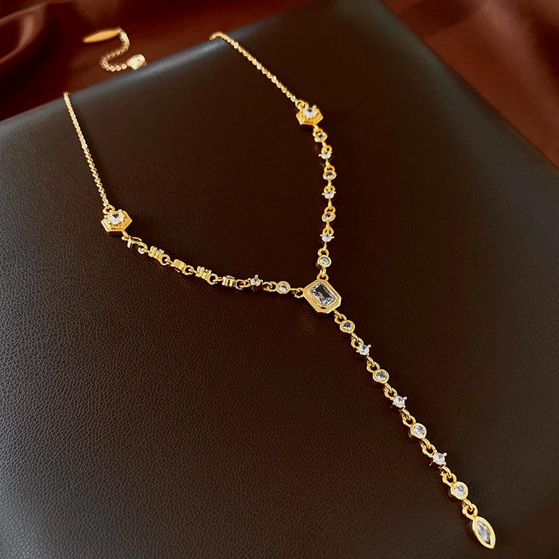 Vergoldete Zirkon Quaste Halskette - Europäische & Amerikanische Leichte Luxus Pulloverkette für Damen