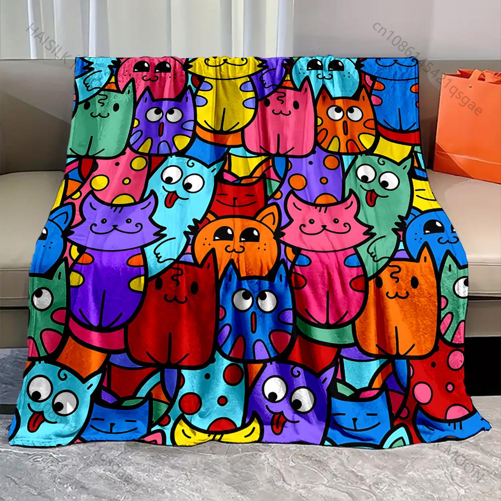 A Group of Cats Cartoon Print Warm and Comfortable Blankets for Adults and Children Luxury Gifts for Home Travel Camping RV
