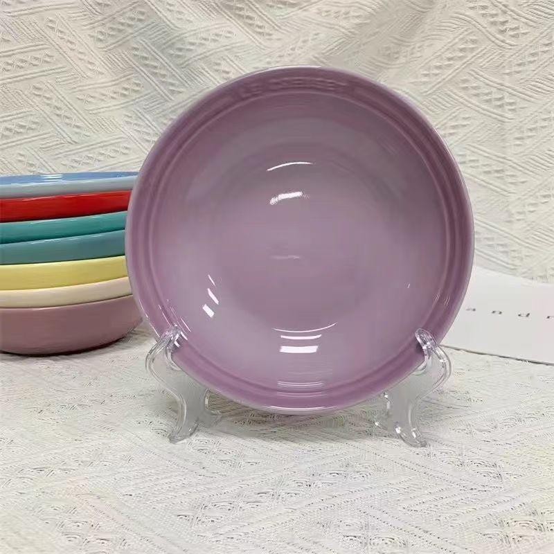 

1 упаковка керамической обеденной тарелки, 7-дюймовая фарфоровая суповая миска, блюдо для десерта или салата, кухонный поднос, красочная глубокая столовая посуда светло-фиолетовый
