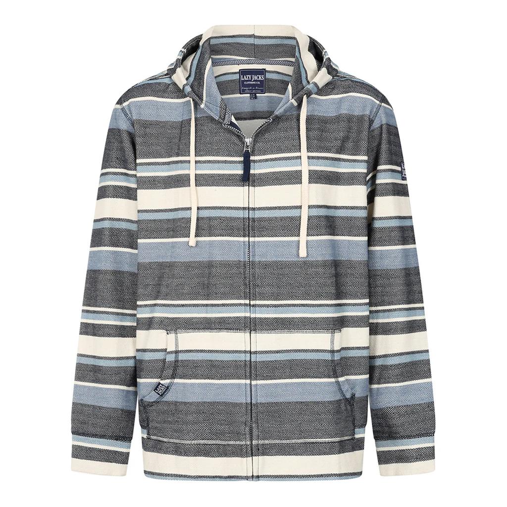 Lazy Jacks Mens Stripe Detail Textured Snug Fit Full Zip Hoodie