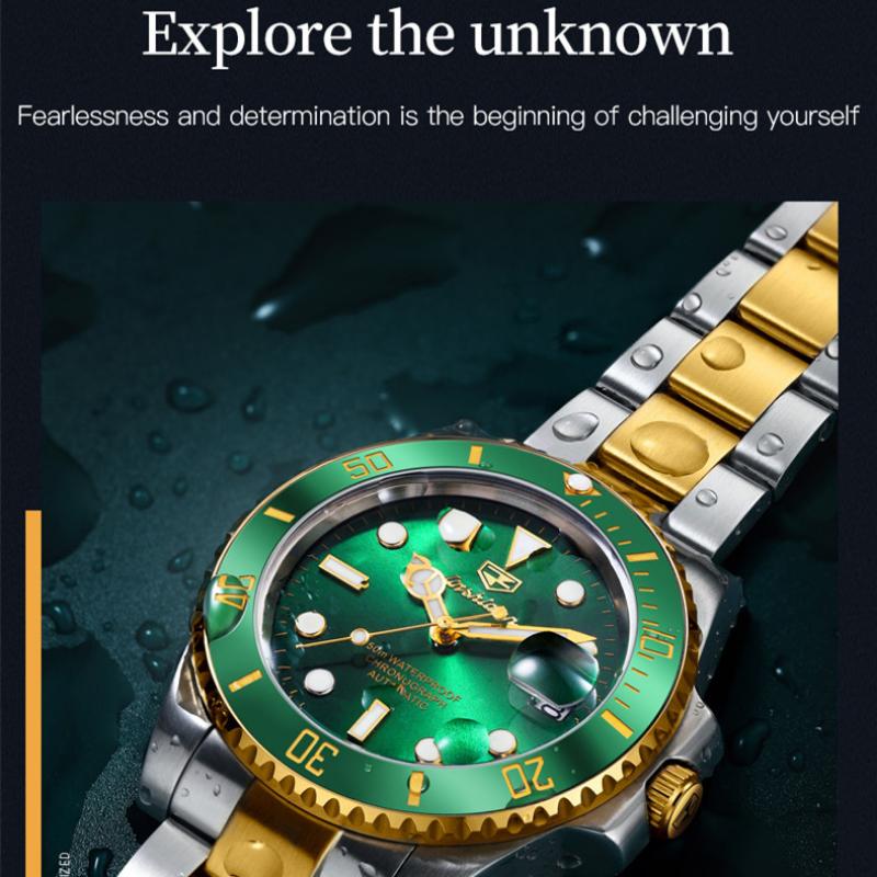 JINSHIDUN Neue Business und freizeit herren Uhr Green Water Ghost Automatische Mechanische Uhr Trendy Marke Leuchtende High-end-Uhr