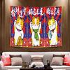 Maneki Neko Tapestry Wall Hanging Japanese Lucky Cat Rising Sun Wave Red Blue Aesthetic Wall Art Living Room Decor