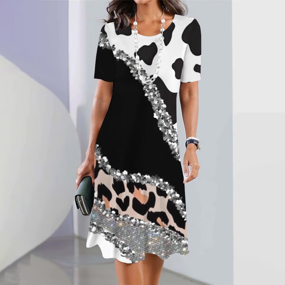 Women Dresses Leopard Animal Print Elegant Dresses Summer Medium Length Dress Large Size Female Fashion Trend
