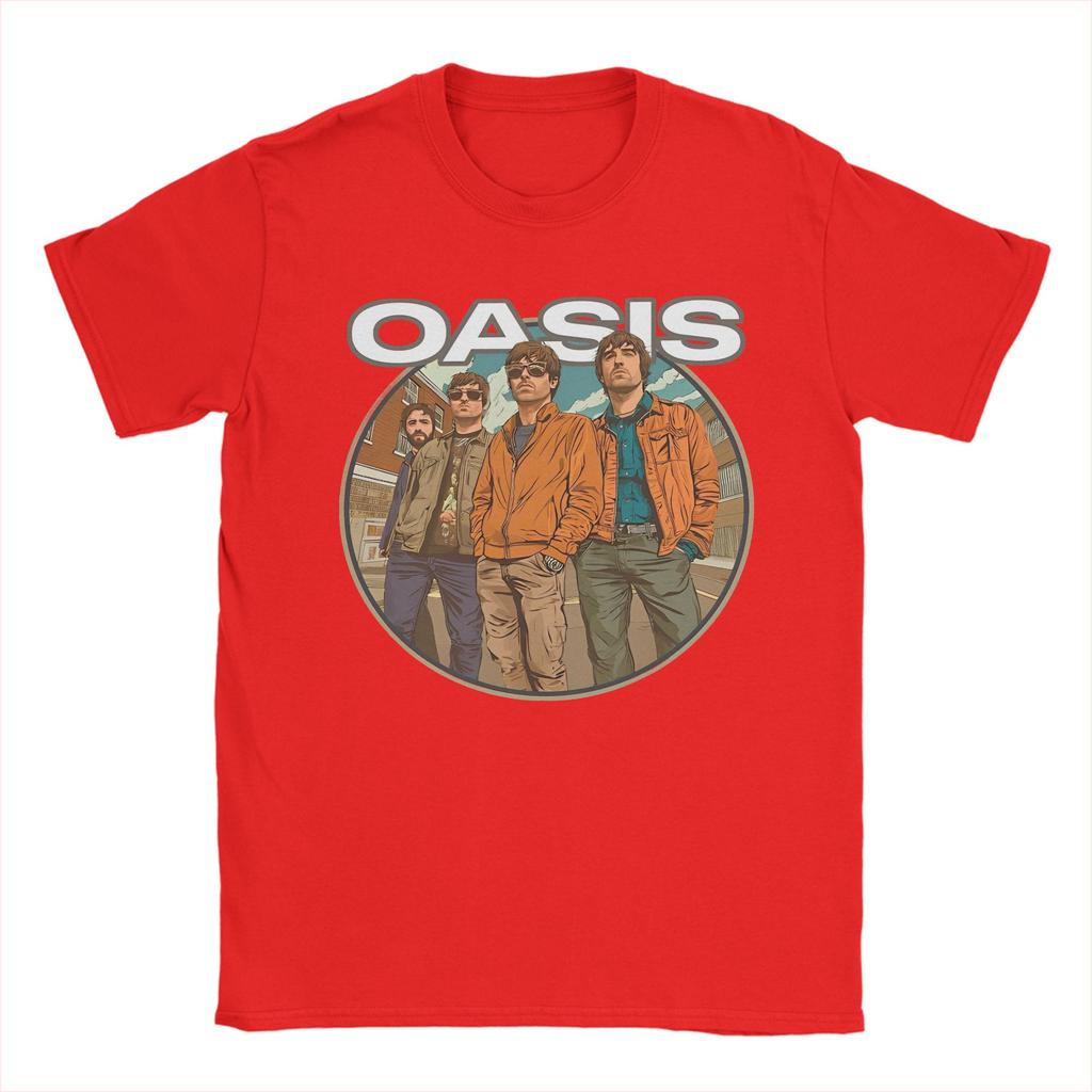 Streetwear O-Oasis Rock Band T Shirt Men 100%Cotton Short Sleeve  Round Neck Summer Tops