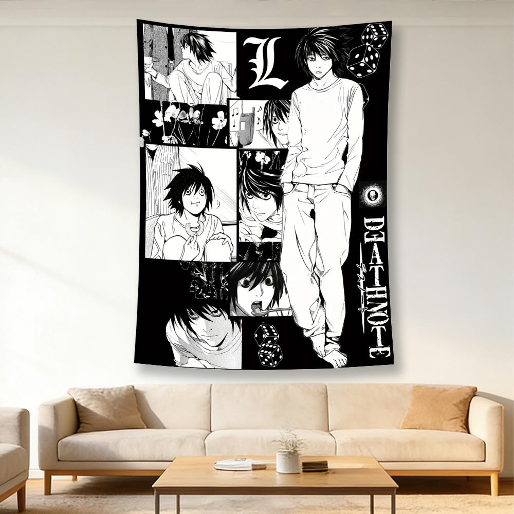 Death Note L Lawliet Manga Collage Tapestry Anime Wall Hanging for Bedroom Dorm Decor Flat Print