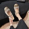 Retro Square Toe Chunky Heels Mary Jane Shoes 2024 Autumn New Color Matching Bow Chain Pumps Outdoor Dress Soft Ballet Shoes