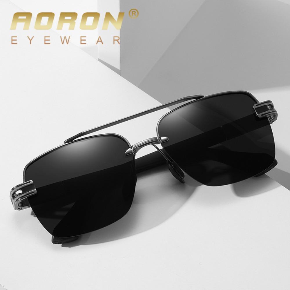 aoron Borderless Men's Polarized Sunglasses Large Frame Two-color Metal Square Sunglasses