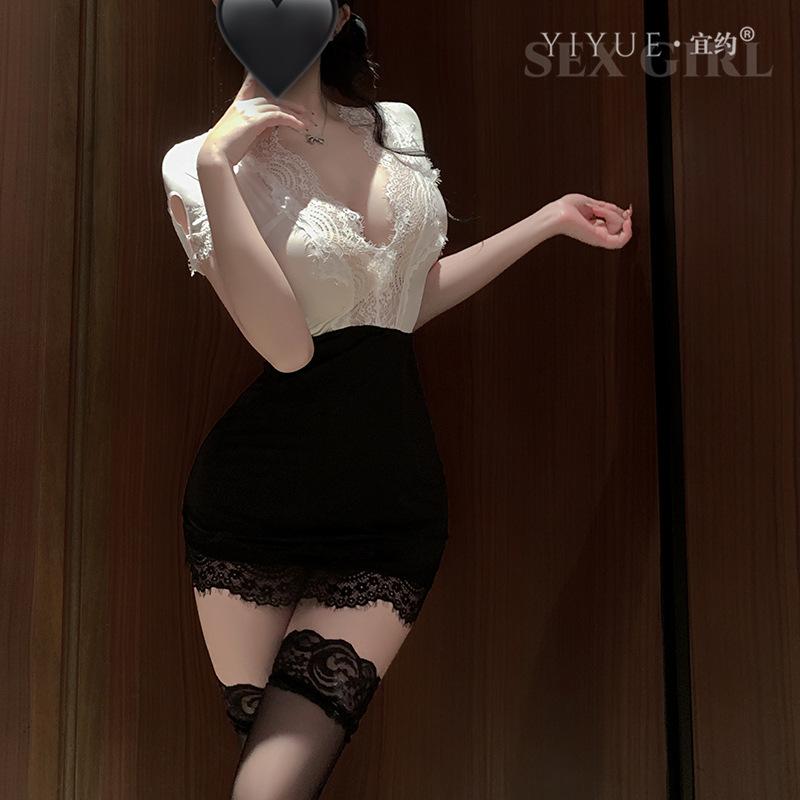 Erotic Lingerie, Sexy Secretary OL, Lace Seductive body-hugging Dress, Nightclub Uniform, no-take Pajama Set 1498