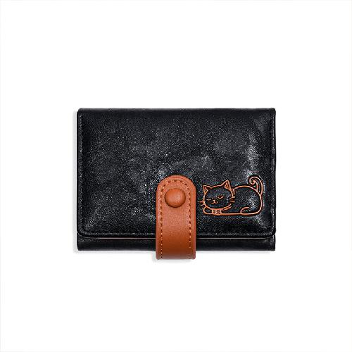 Korean Cute Cat Small Wallet Hot Style Wrinkled Material Cat Large-capacity 30% Off Ladies Coin Purse Card Case