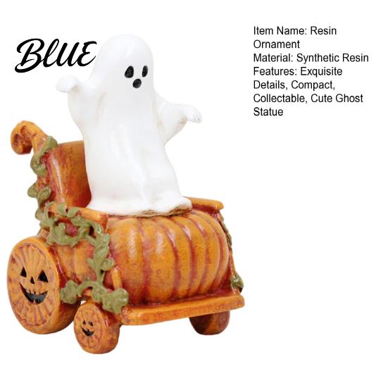 Cute Desktop Tabletop Decor Ghost Pumpkin Cart Figurine Halloween Statue Retro Charming Small Gift Item Miniature Resin Ornament for Home