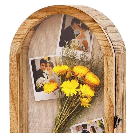 DIY Wooden Photo Frame Artificial Bouquent Wedding Souvenirs Display Oval Frame Picture Holder Home
