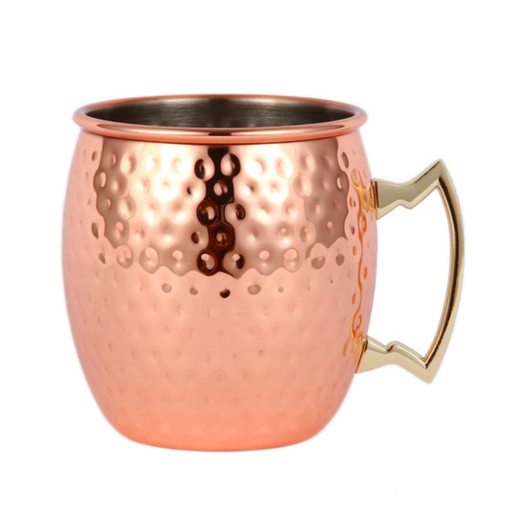 

2PCS 500ML Moscow Mule Copper Mugs Metal Mug Cup Stainless Steel Hammered Copper Plated Beer Coffee Cup Bar Cocktail Wine Cups 500ML