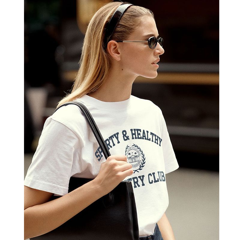 American Street Retro Sports Style Niche Style Letters Print Pure Cotton Casual Sense Round Neck Short Sleeve T-shirt for Women