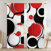 2 Pcs Black And Red Circles Print Curtains,Suitable For Bedroom,Living Room Kitchen Decoration,Home Decoration,Window Decoration