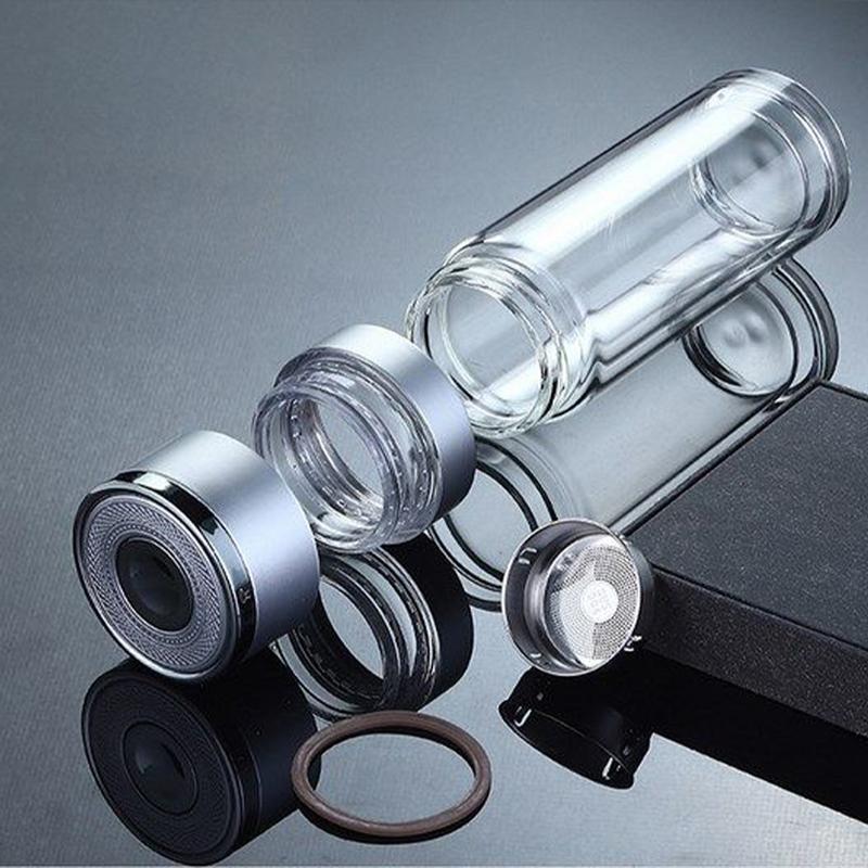 350/430ml Portable Quick Opening Glass Water Bottle Business Style Double Layer Tea Water Coffee Mug For Travel Home Car Office