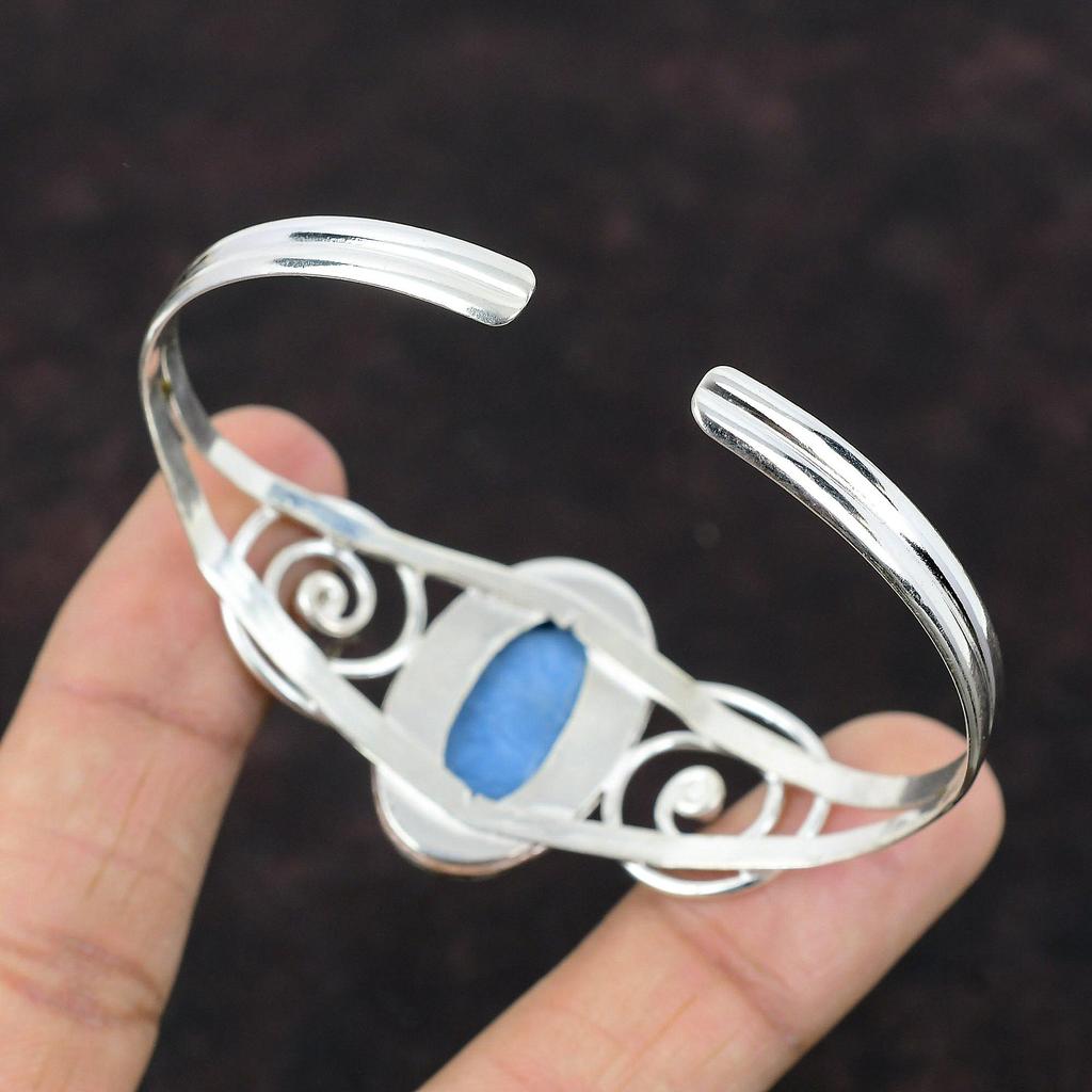 Owyhee Blue Opal Gemstone Bangle 925 Sterling Silver Bangle Handmade Adjustable Cuff Bracelet Latest Design Bangle Silver Jewelry For Gifts