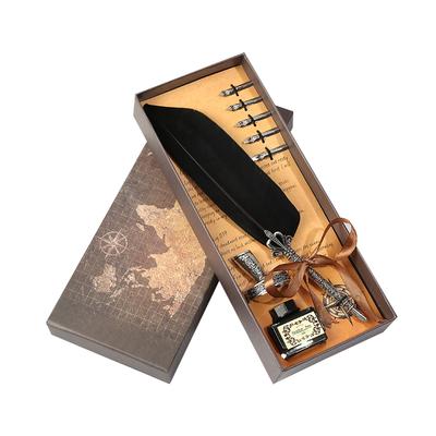Retro Feather Dip Fountain Pen Vintage Calligraphy Writing Ink Pen Sets Creative Stationery Quill Pen Art Supplies Crafts Gifts
