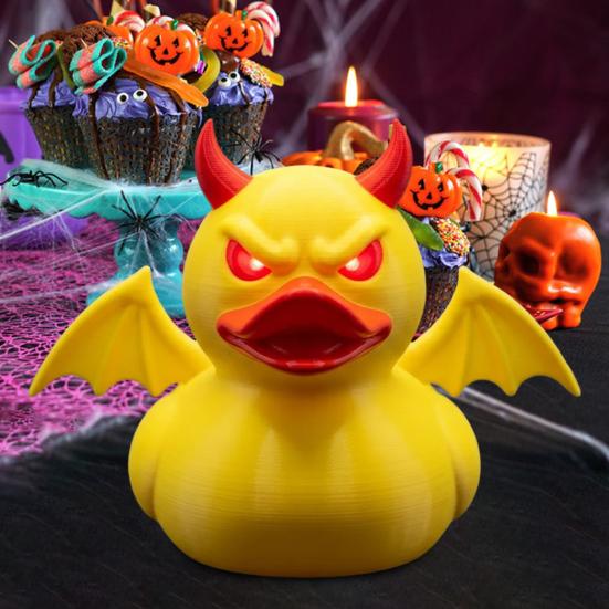 Demon Duck Figurine 3D Printed Devil Duck with Red Horns Bat Wings Halloween Gothic Collectible Statue Desktop Home Decor for Teens Adults
